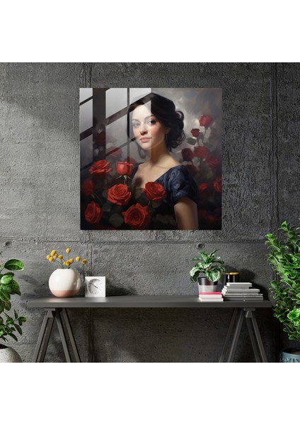 Büyülü Elegance Cam Baskı - Klasik Yağlıboya Portre Cam Duvar Sanatı - Ev Dekorasyon - Duvar Dekoru - Cam Sanatı - Modern Sanat Eseri, 30X30 fiyatları