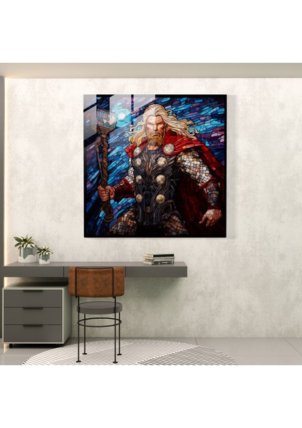 Marvel Cam Baskı - Thor Vitray Mozaik - Marvel, Cam Duvar Sanatı, Vitray Mozaik, Cam Sanat, 70X70