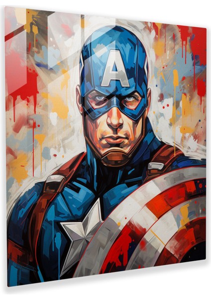 Marvel Kaptan Amerika Pop Art Cam Baskı - Marvel, Cam Baskı, Pop Art Resim, Modern Sanat, 30X30