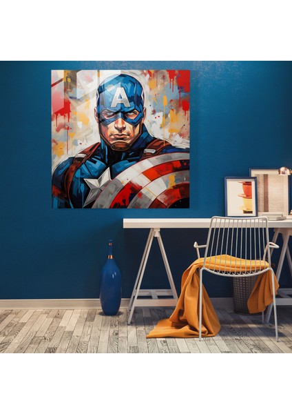 Marvel Kaptan Amerika Pop Art Cam Baskı - Marvel, Cam Baskı, Pop Art Resim, Modern Sanat, 30X30