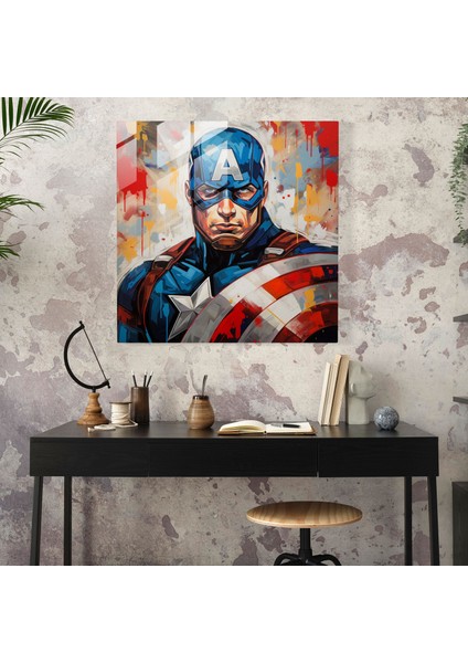 Marvel Kaptan Amerika Pop Art Cam Baskı - Marvel, Cam Baskı, Pop Art Resim, Modern Sanat, 30X30