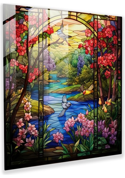 Serene Garden Vitray Tablo - Ev Dekorasyonu ve Duvar Dekoru - Cam Duvar Sanatı - Modern Sanat Eseri, 30X30