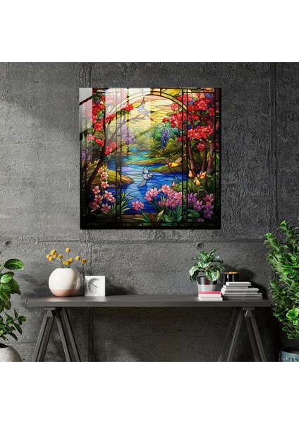 Serene Garden Vitray Tablo - Ev Dekorasyonu ve Duvar Dekoru - Cam Duvar Sanatı - Modern Sanat Eseri, 30X30 fiyatları