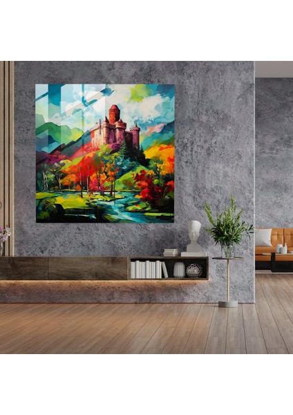 Zengin Cam Baskı - Canlı Renkli Ortaçağ Kalesi Sanat Eserleri - Modern Duvar Dekorasyonu, 30X30 fiyatları