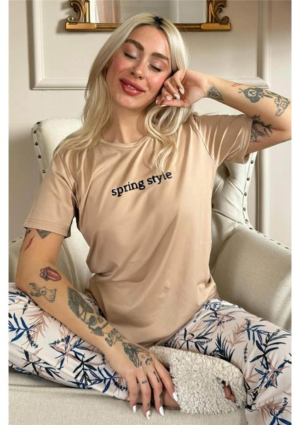 Somon Spring Style Desenli Kısa Kollu Örme Kadın Pijama Takımı