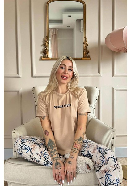 Somon Spring Style Desenli Kısa Kollu Örme Kadın Pijama Takımı