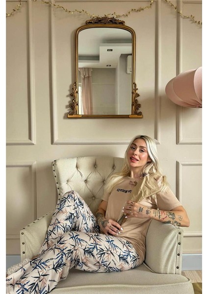 Somon Spring Style Desenli Kısa Kollu Örme Kadın Pijama Takımı