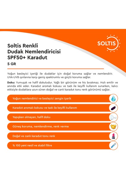 Nemlendirici Renkli Dudak Balmı SPF50+ Karadut, 5 gr