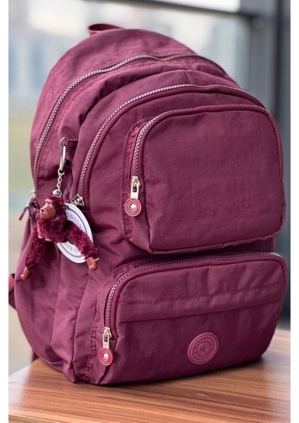 Bordo Orta Boy Sırt Çantası Okul Çantası Laptop ve Seyahat Çantası Su Geçirmez Spor