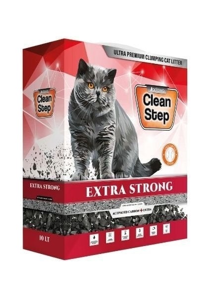 Clean Step Extra Strong Aktif Karbonlu Ince Taneli Topaklanan Bentonit Kedi Kumu 10 Lt