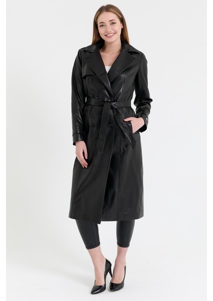 Kurvaze Kapama Uzun Deri Ceket - Z9100U fırsatları