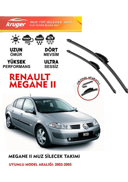 Renault Megane 2 Muz Silecek Takımı 1.4 1.5 1.6 Motor Araca Özel Orjinal Aparat (2003 - 2005)