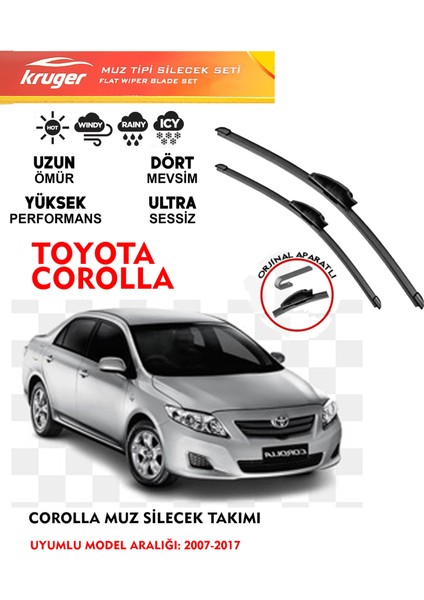 Toyota Corolla Silecek Seti 1.4 1.6 Motor Araca Özel Orjinal Aparat (2007 - 2017) Arası