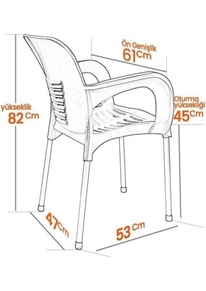 6 Adet Metal Ayaklı Plastik Sandalye Koltuk Krem