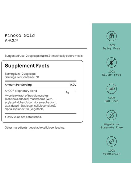 Quality Of Life Kinoko Gold Ahcc 500 Mg With Acylated Alpha Glucans 60 Kapsül