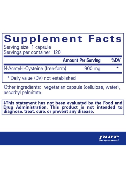 Pure Encapsulations Nac N-Acetyl Cystine 900 mg 120 Kapsül