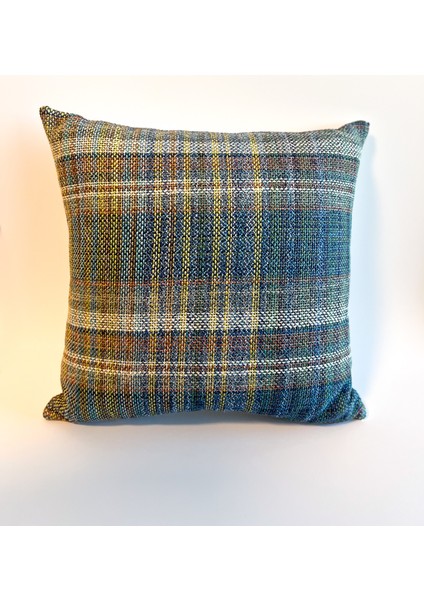 Ekose Desenli Lacivert Yastık Kılıfı