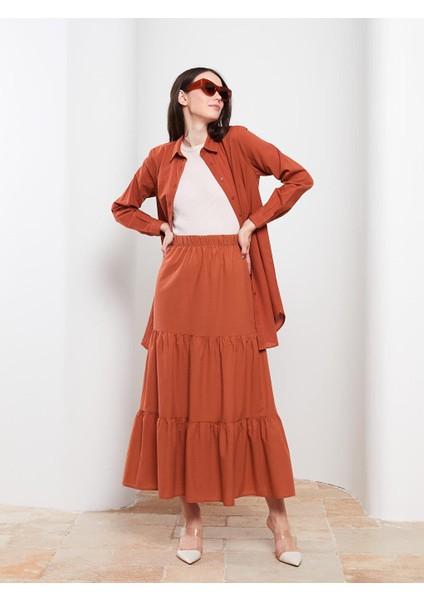 Lcw Modest Beli Lastikli Düz A Kesim Poplin Kadın Etek