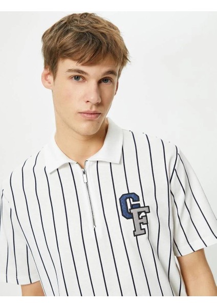 4SAM10100MK Koton Erkek T-Shirt Beyaz Çizgili fiyatları