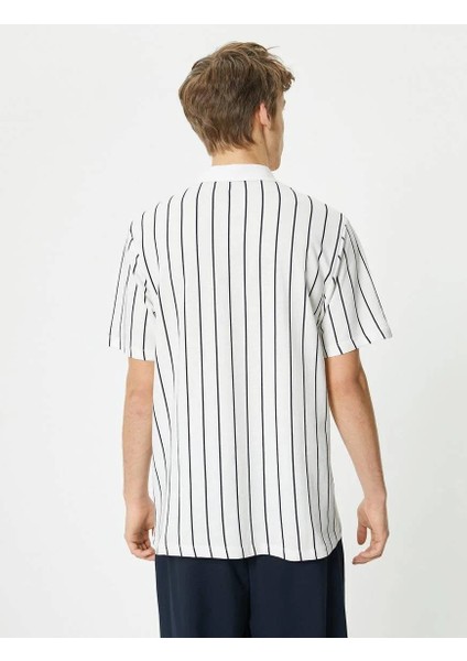 4SAM10100MK Koton Erkek T-Shirt Beyaz Çizgili fırsatları