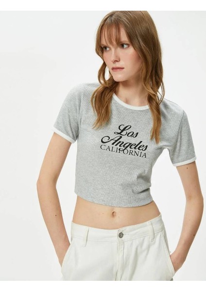 4SAK50244EK Koton Kadın T-Shirt Gri