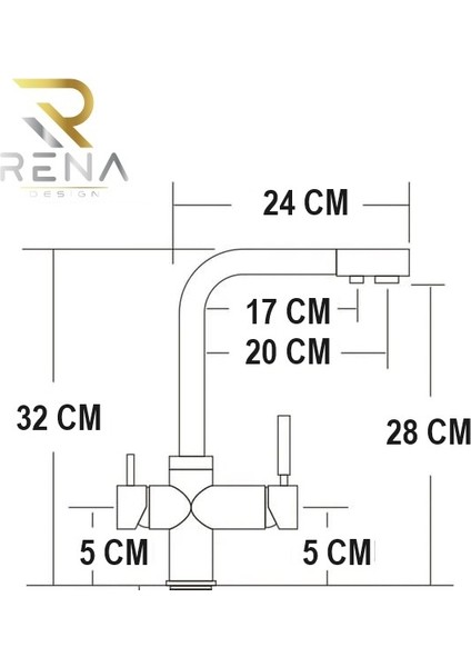 Rena Design Krom Arıtmalı Mutfak Eviye Bataryası 3 Yollu L Boru Lüx Su Tasaruflu Musluk  Garantili