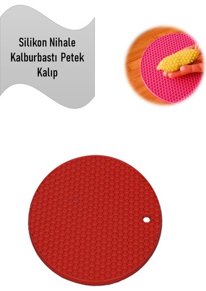 Silikon Nihale, Petek Desenli Kalburbastı Kalıbı, Tutacak Kırmızı Çap: 17,5cm