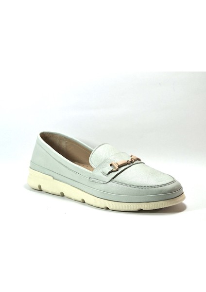 FR.404 Deri Su Yeşil Ortopedik Loafer Kadın Ayakkabı