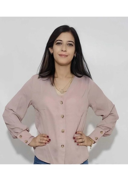 Kadın Tül Düğme Detay Gömlek modelleri