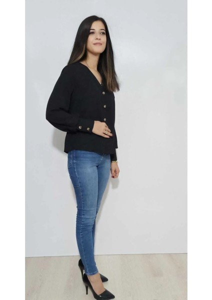 Kadın Tül Düğme Detay Gömlek