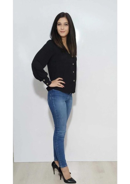 Kadın Tül Düğme Detay Gömlek modelleri