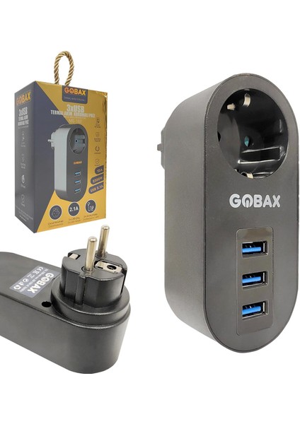 Akım Korumalı Priz Tekli 3xusb 2.1A Siyah 2500W 10A Gobax MG-102