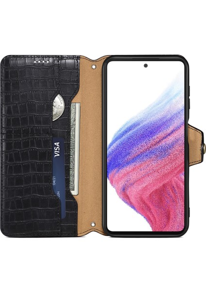 Samsung Galaxy S24 Için+ Pu Deri+ Tpu Timsah Doku Koruyucu Black Telefon Kılıfı (Yurt Dışından)