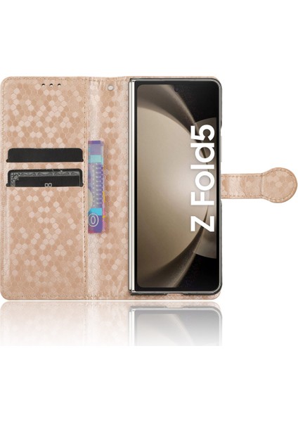 Samsung Galaxy Z For Kabuğu Z FOLD55 5g Baskılı Nokta Desen Pu Deri Golü Altın Telefon Kılıfı (Yurt Dışından)