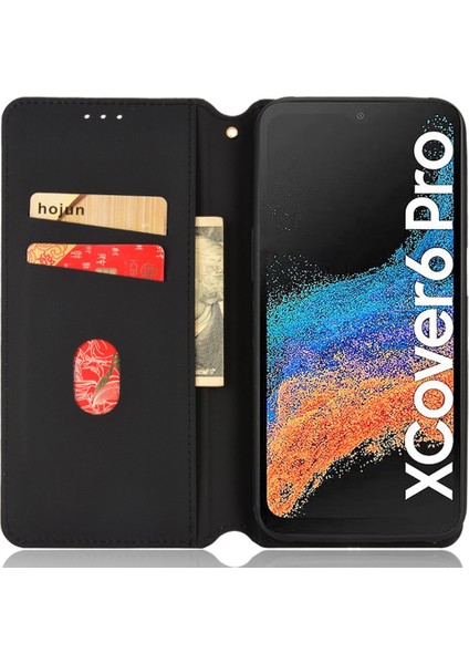 Samsung Galaxy Xcover6 Pro 5g Şok Emilim Rhombus Desen Basılı Cep Deri Deri Black Telefon Kılıfı (Yurt Dışından)