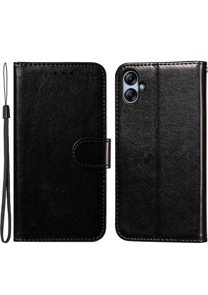 Samsung Galaxy A04E 4G/M04 4G/F04 4g Tpu+Pu Deri Flip Cover Manyetik Kapatma Black Telefon Kılıfı (Yurt Dışından)