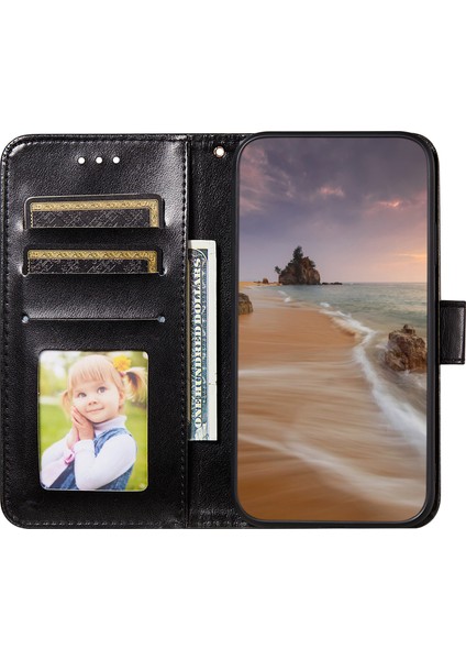 Samsung Galaxy A04E 4G/M04 4G/F04 4g Tpu+Pu Deri Flip Cover Manyetik Kapatma Black Telefon Kılıfı (Yurt Dışından)