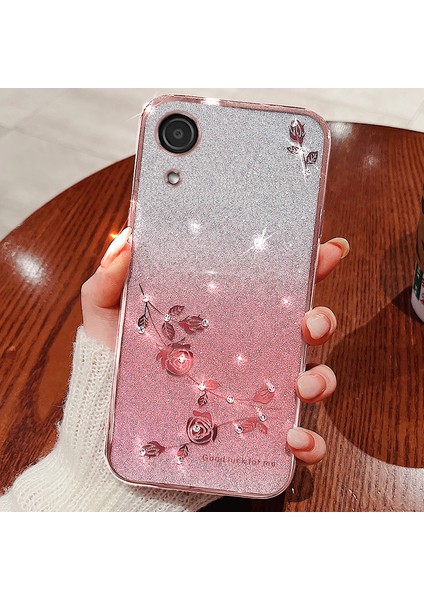 Samsung Galaxy A03 Çekirdek Rhinestone Dekor Glitter Tpu Cep Çizgisi Altın Telefon Kılıfı (Yurt Dışından)