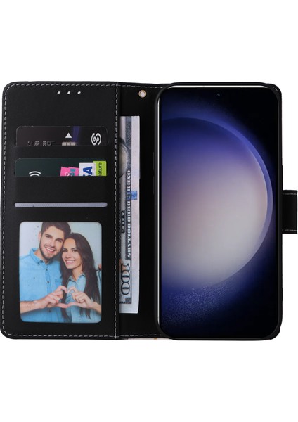 Samsung Galaxy S24+ Deseni Baskı Deri Black Telefon Kılıfı (Yurt Dışından)