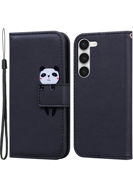 Samsung Galaxy S24 Için+ Karikatür Hayvan Desen Pu Deri Cep ları Kayış Black Telefon Kılıfı (Yurt Dışından)