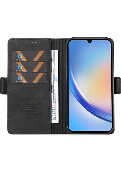 Samsung Galaxy A34 5g Cilt Touch Kabuk Pu Deri Black Telefon Kılıfı (Yurt Dışından)