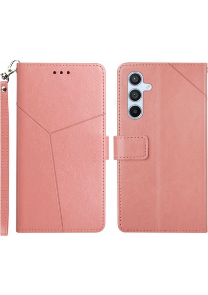 Samsung Galaxy S23 Fe Cep Y Şeklinde Hat Baskı Tpu+Pu Deri Telefon Kılıfı (Yurt Dışından)