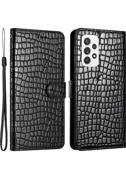 Samsung Galaxy A73 5g Folio Flip Deri Timsah Doku ı El Black Telefon Kılıfı (Yurt Dışından)