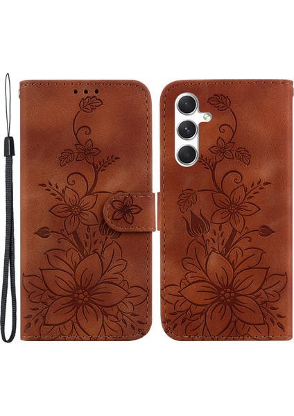 Samsung Galaxy S24 Için+ Deri Izli Çiçek Kahverengi Telefon Kılıfı (Yurt Dışından)