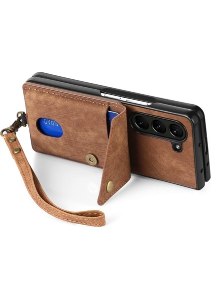 Retro Pu+Tpu Samsung Galaxy Z Fold5 5g Şok Geçirmez Kayış Telefon Kılıfı (Yurt Dışından)