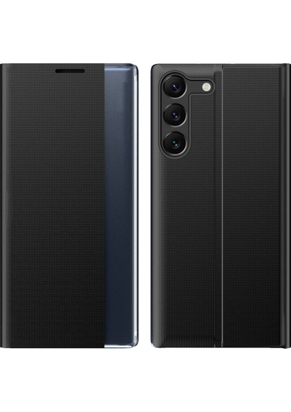 Samsung Galaxy S24 Için+ Görünümü Pencere Önleme Önleme Pu Deri Deri Flip Black Telefon Kılıfı (Yurt Dışından)
