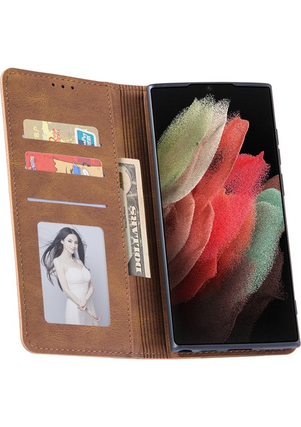 Samsung Galaxy S23 Ultra Cilt Dostu Deri Cep Br Telefon Kılıfı (Yurt Dışından)