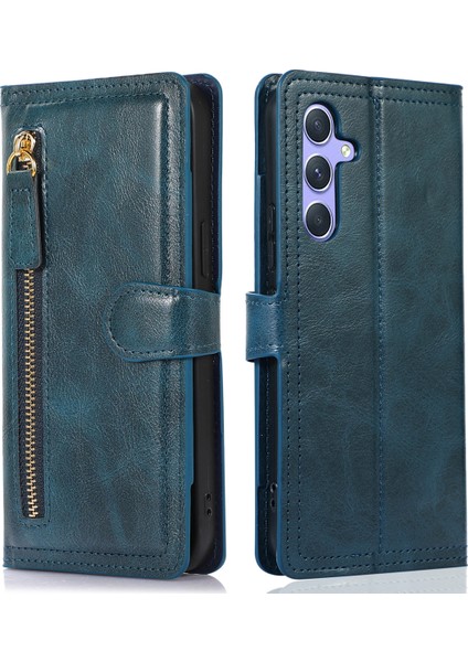 Samsung Galaxy S23 Fe sı Slim Fit Pu Deri Fermuar Cep Flip Blue Telefon Kılıfı (Yurt Dışından)