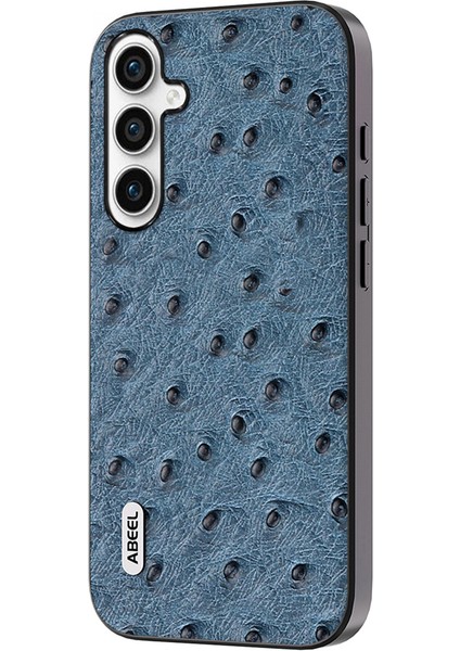 Samsung Galaxy A34 5g Devekuşu Doku Orijinal Inek Deri Kaplamalı Pc+Tpu Blue Telefon Kılıfı (Yurt Dışından)