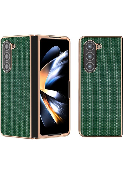 Samsung Galaxy Z For Fold5 5g Elektraptaşlama Geri Orijin Inek Deri+Pc Lüks Doku Telefon Kılıfı (Yurt Dışından)
